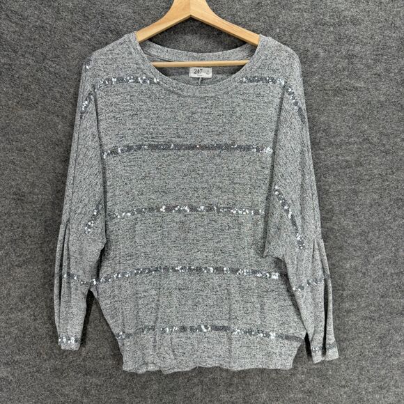 Maurices Sweater Pullover Women S Small Gray Striped Sequin Knit Long Sleeve - Picture 1 of 7